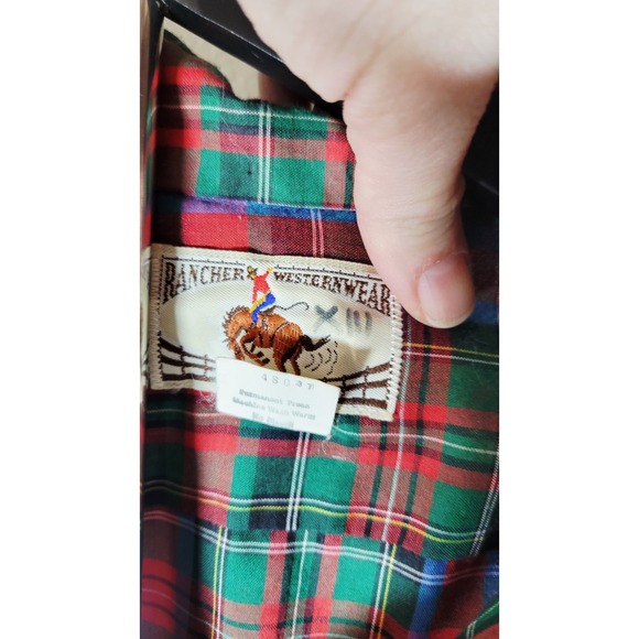 Ranchero Western Plaid Snap Button Shirt Mens Tall Large Y2K - Picture 3 of 8